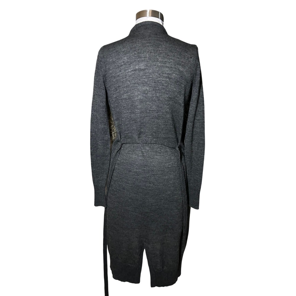 Ann Taylor Long Cardigan XS Gray Wool Aplaca Faux Fur Collar - Picture 4 of 7